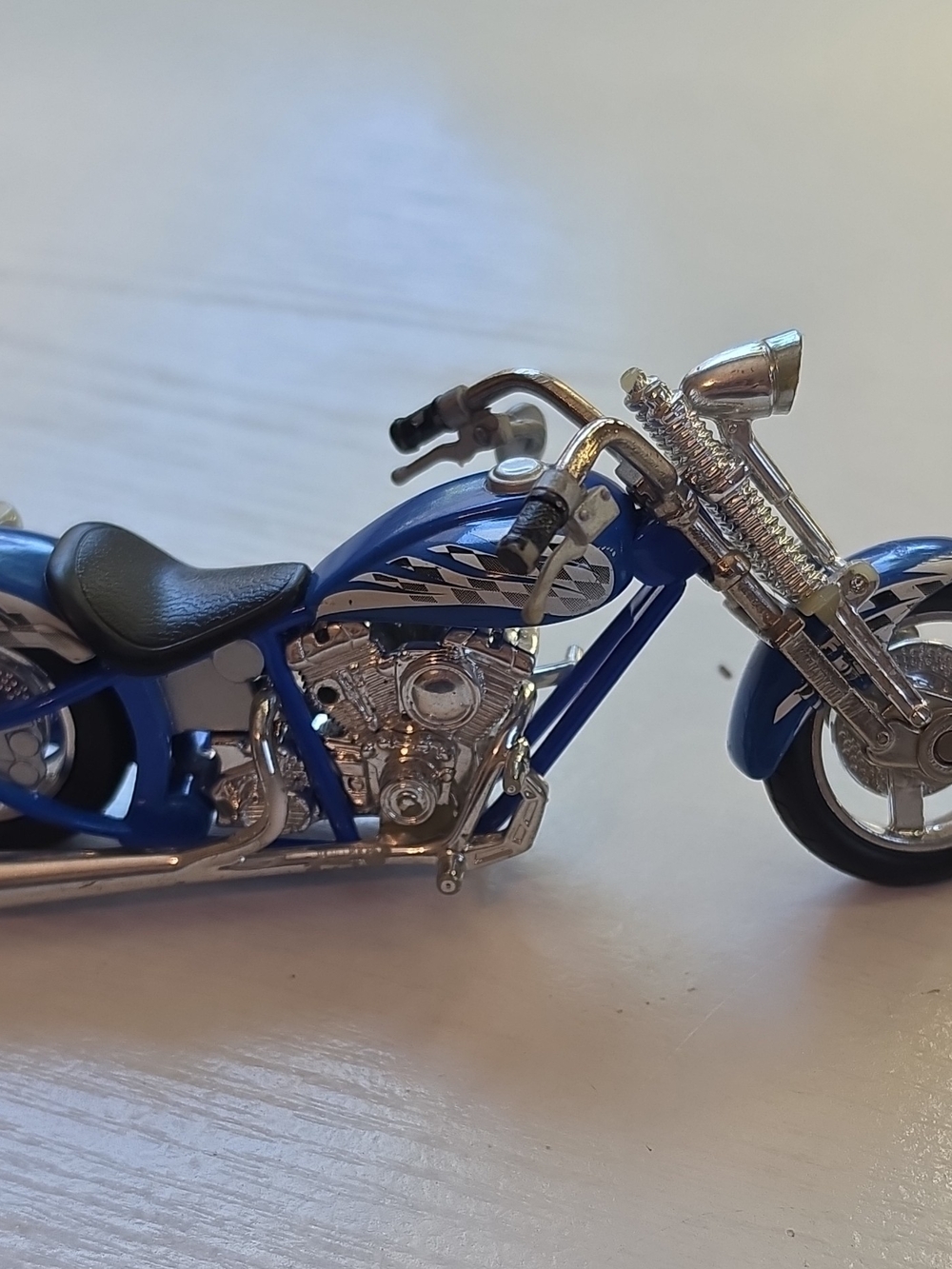 Blue Decorative Chopper Motorcycle Model - Collectible Home Display